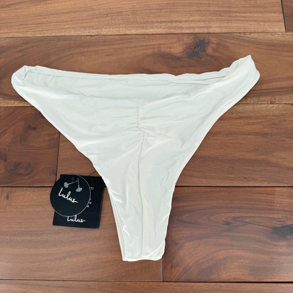 Lulus White Ruched‎ High Cut Bikini Bottoms Size M - Picture 5 of 6